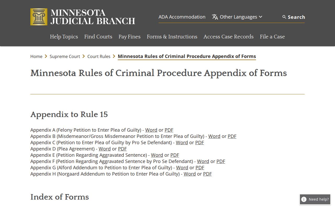 Minnesota criminal procedure forms index covering FTA and release condition warrants for Stevens County warrant records