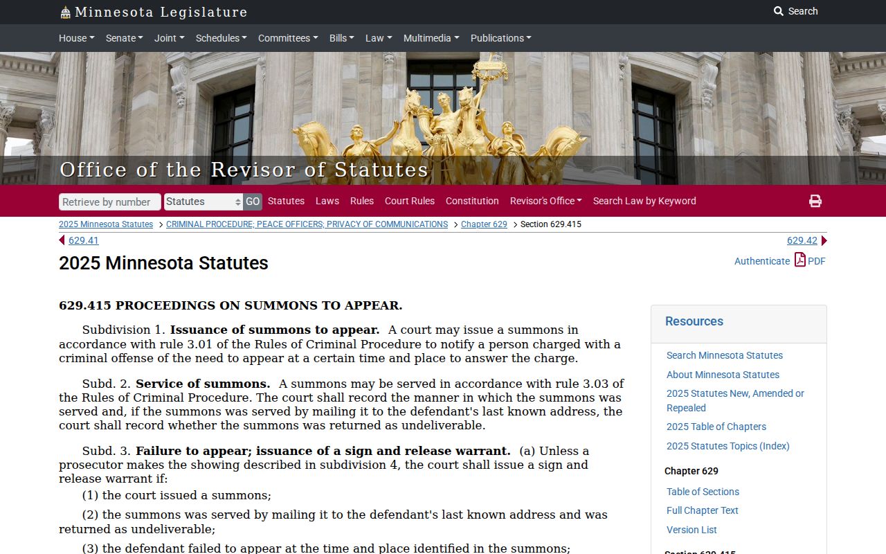 Minnesota sign and release warrant statute page for Stevens County warrant records