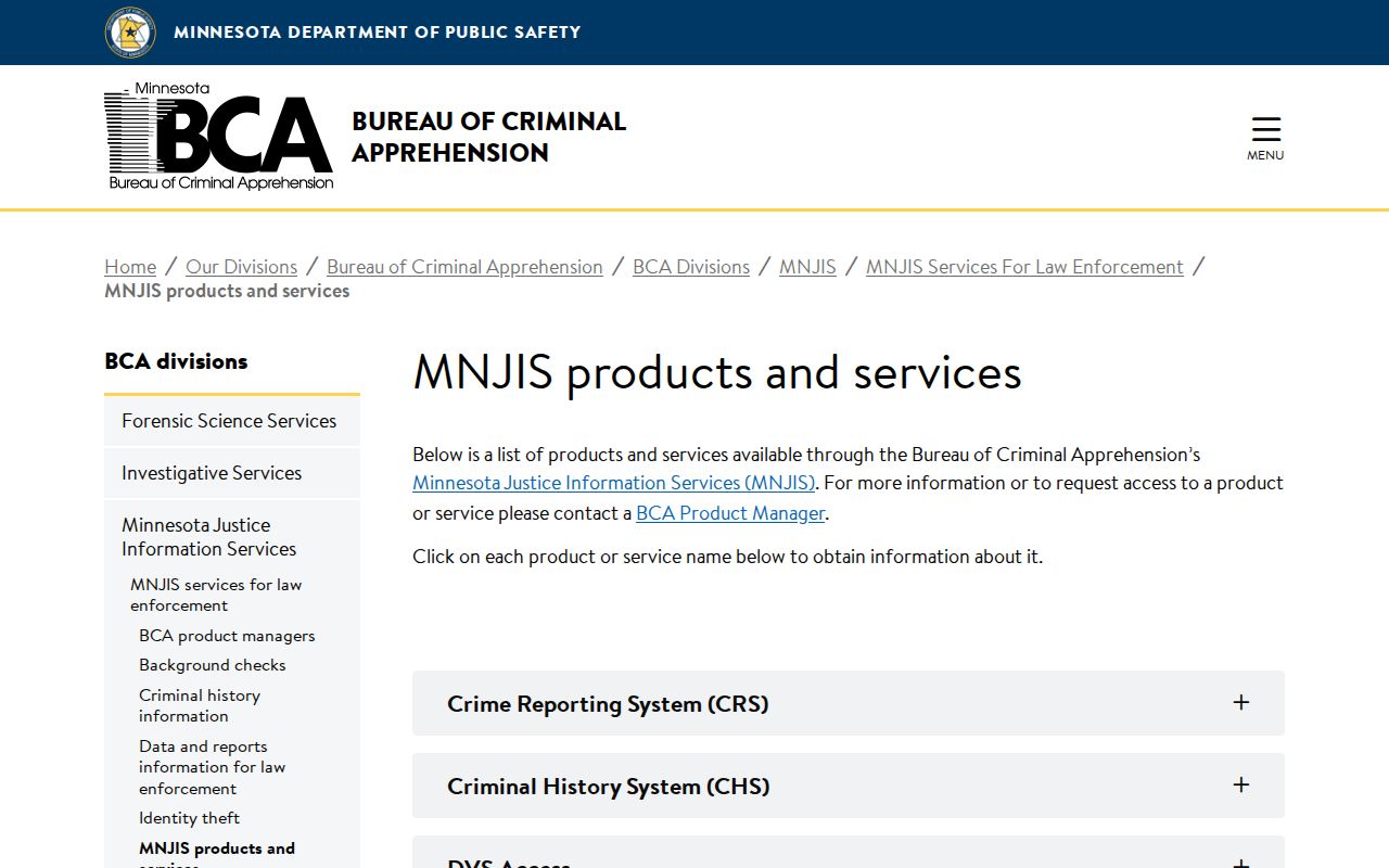 Minnesota BCA law enforcement services page for authorized Stevens County warrant records access