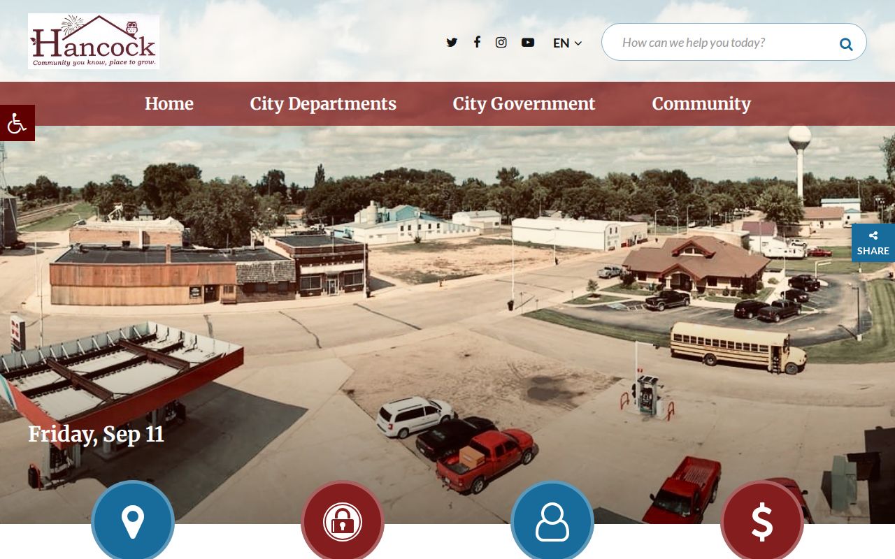 Hancock City Hall homepage showing the city site used for Hancock warrant records routing
