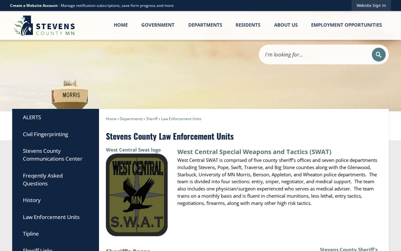 Stevens County regional law enforcement partner page describing warrant task force agencies
