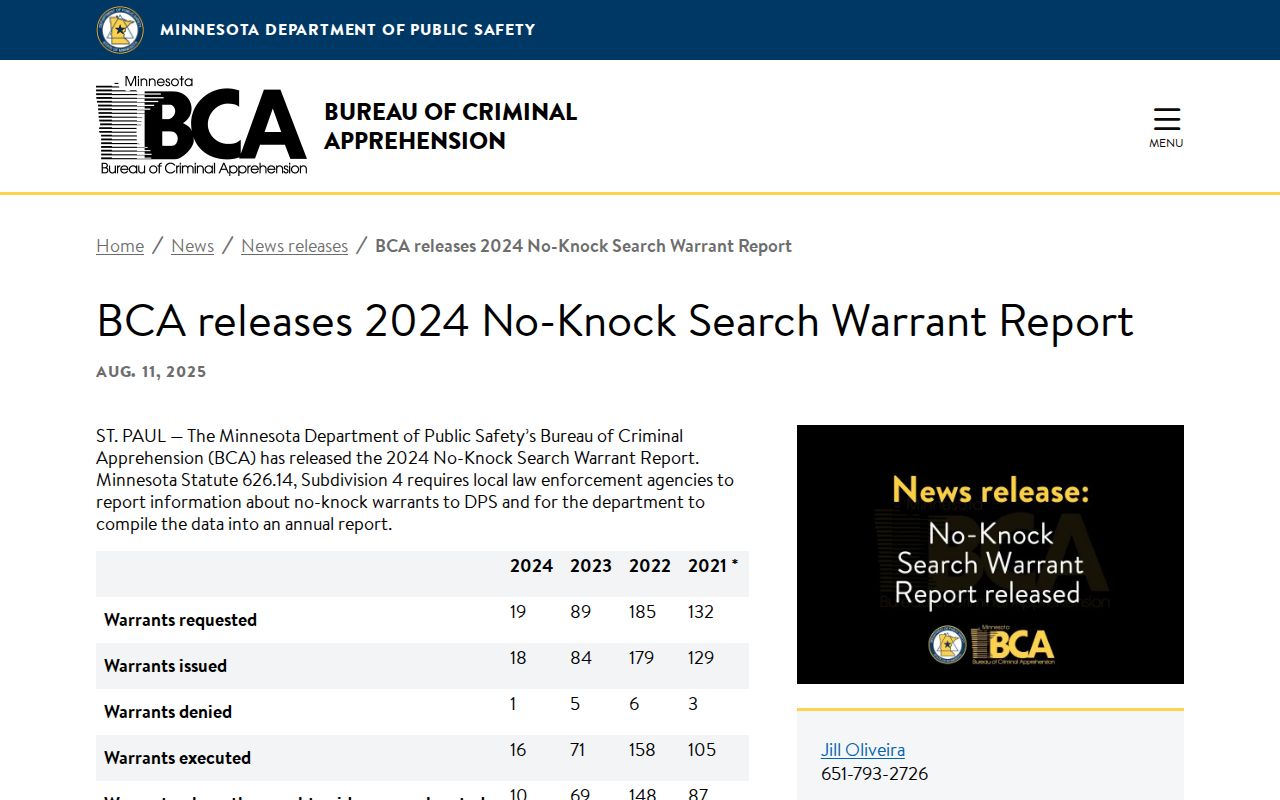 Statewide search warrant accountability report page about Minnesota warrant records categories