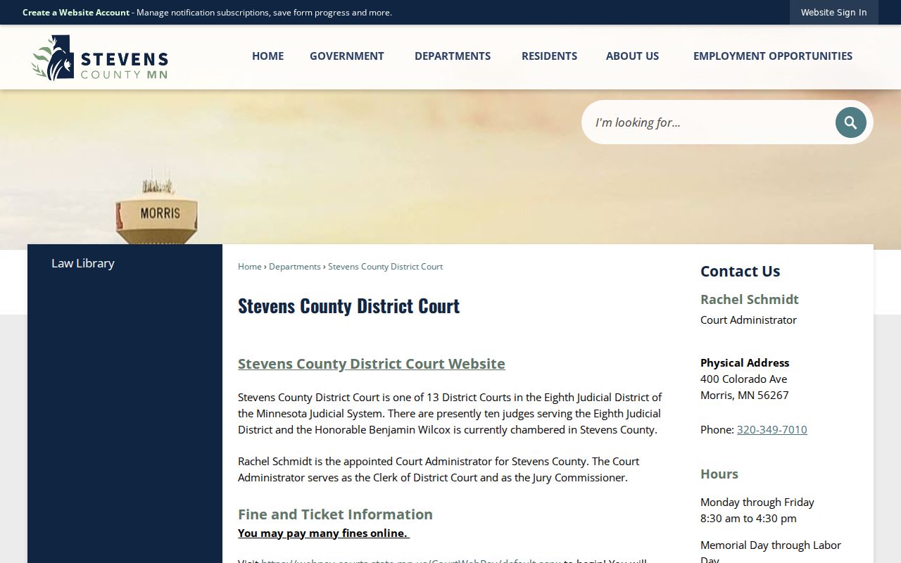 Stevens County District Court case record page used for Stevens County warrant records checks